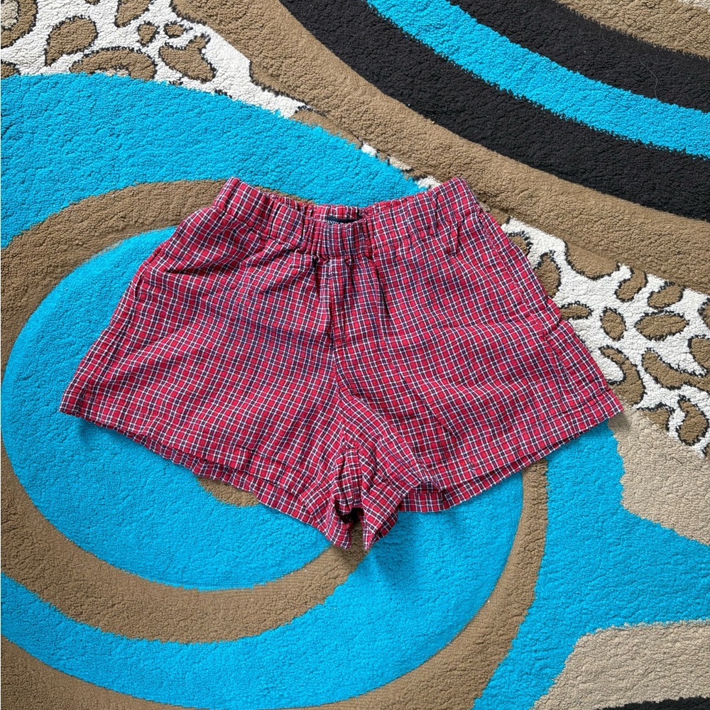 Brandy Melville Red Plaid Women's Boxer Shorts OS (one size)